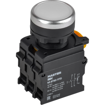 Кнопка с подсветкой и фиксацией IEK MASTER MI-BT60-11TD-33-11-K01 d=22мм 1NO+1NC белая
